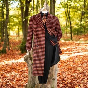 MEN'S VENO GIOVANNI 100% WOOL FULL LENGTH RUST DOUBLE BREASTED TOP COAT CB-08.